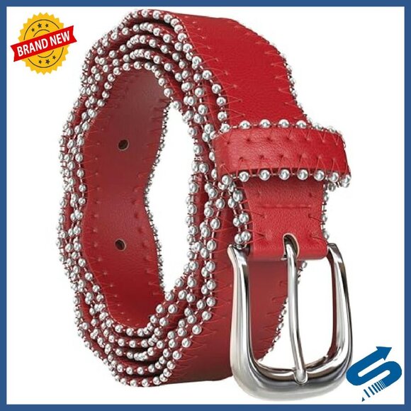 Adjustable Vegan Leather Belt with Wavy Edge Silver Buckle for Women main image 4
